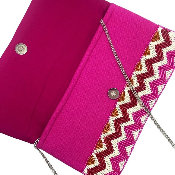 Rainbow Chevron Zig-Zag Beaded Clutch Crossbody Chain Bag Boho Handbag NEW - Picture 7 of 10